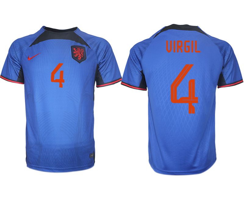 Men 2022 World Cup National Team Netherlands away aaa version blue #4 Soccer Jersey->netherlands(holland) jersey->Soccer Country Jersey